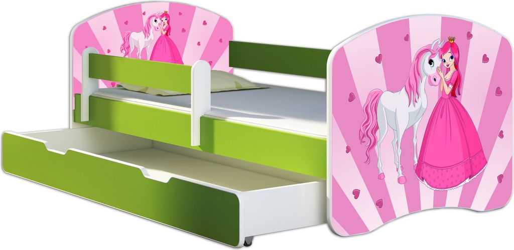 ACMA Jugendbett Kinderbett Junior-Bett Komplett-Set mit Matratze Lattenrost und Rausfallschutz Grün 08 Princess 180x80 + Bettkasten