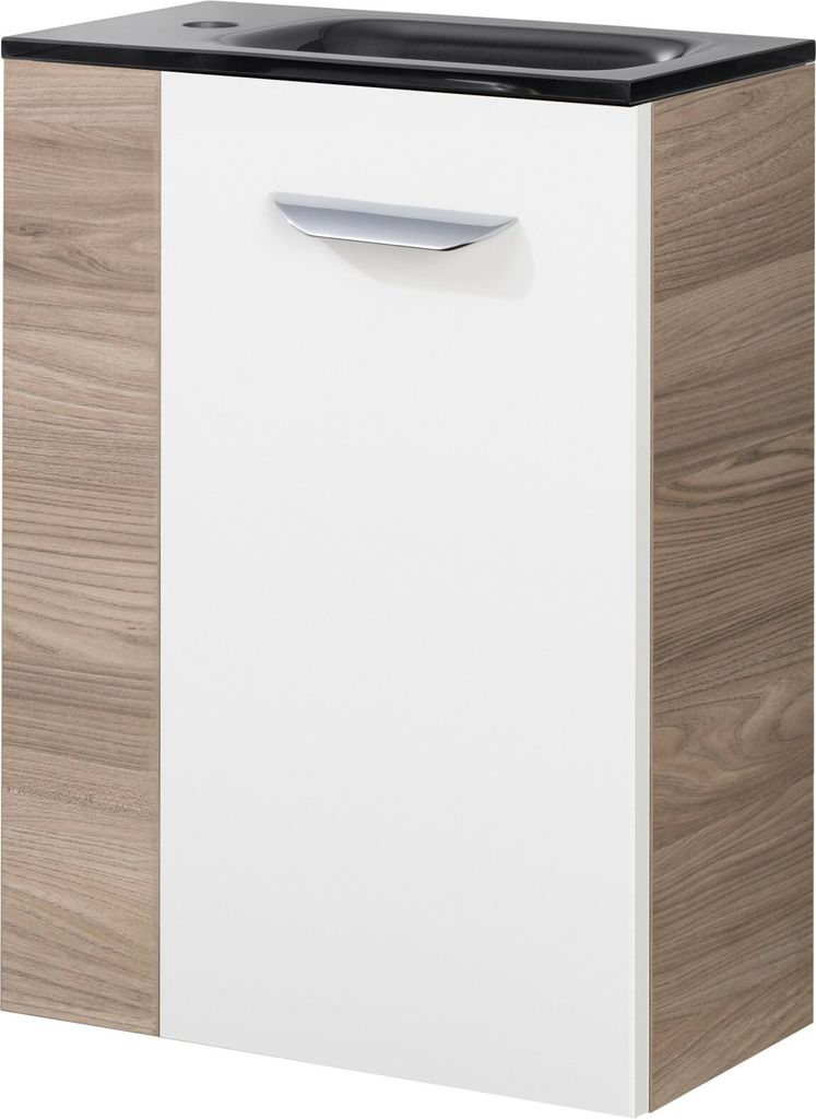 Fackelmann SBC LUXOR Gäste WC Set 2-teilig 45 cm, Braun hell/Weiß, rechts, Glas Anthrazit