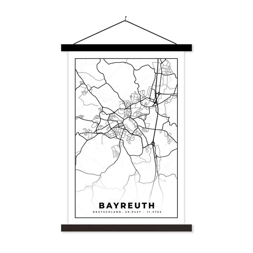 MuchoWow Textilposter Karte - Bayreuth - Stadtplan 40x60 cm mit schwarzem Rahmen - Wanddekorationen