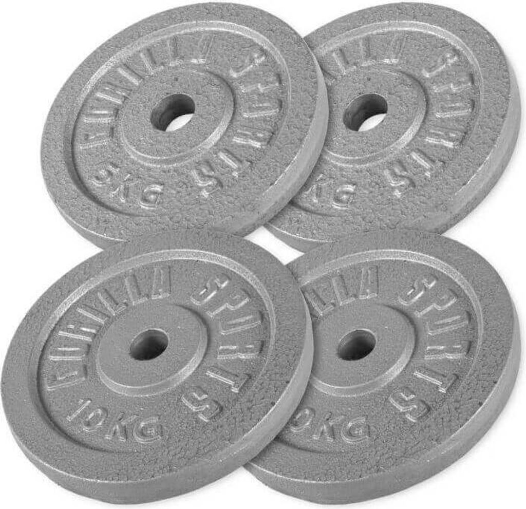 GORILLA SPORTS Hantelscheiben - Set 30 kg Gewichte, 30/31 mm, Gusseisen, Silber- Gewichtsscheiben, Bumper Plates