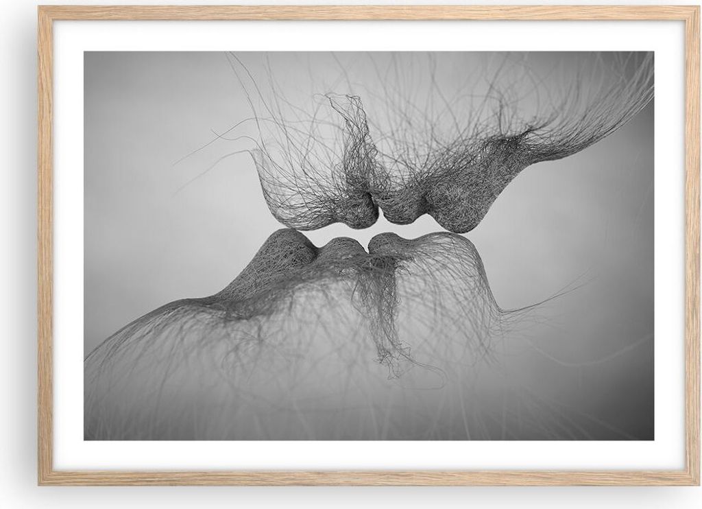 Gerahmtes Poster - Rahmen in heller Eiche - Kuss Liebe Paar - 70x50 cm - Wand Bild - Wanddeko - Wandbilder - Kunstposter - Wandposter - Bilderrahme...