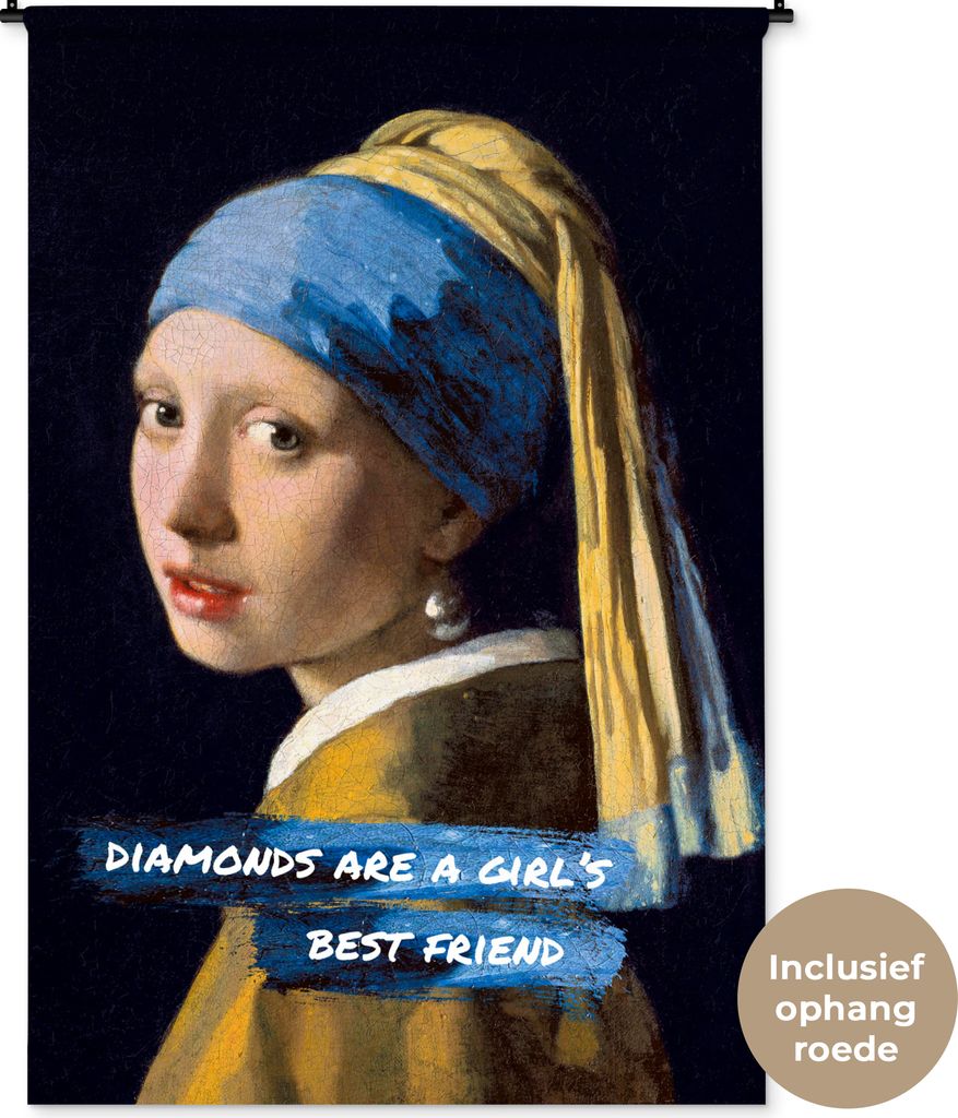 MuchoWow Wandteppich Wandbehang Vermeer - Das Mädchen mit dem Perlenohrring - Zitat 120x180 cm Tapisserie Dekoration Wandtuch - Schlafzimmer - D...