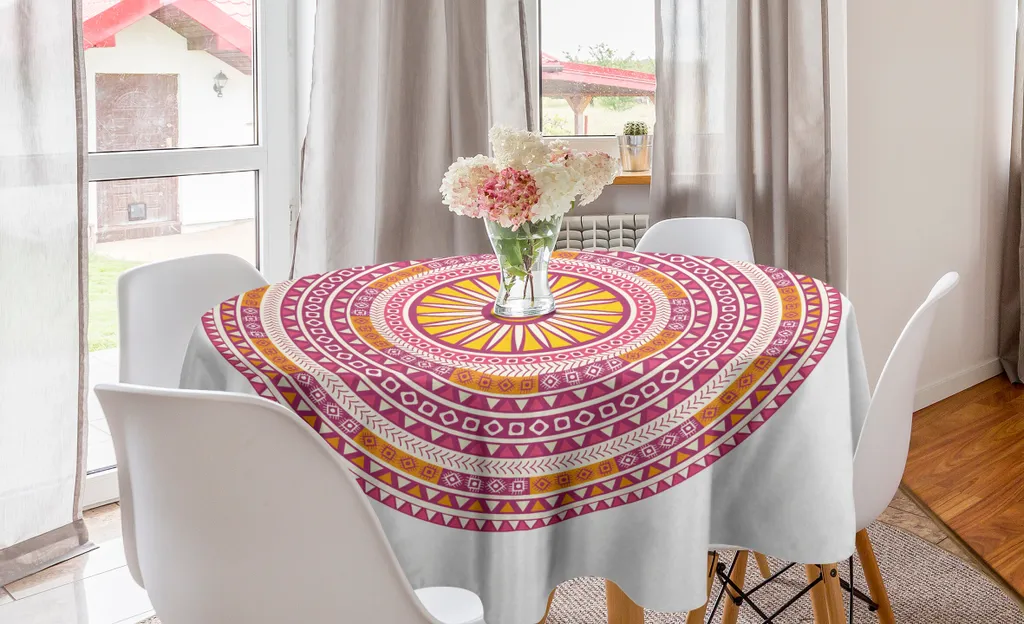Offerta Tovaglia Rotonda 150 cm Mandala Magenta Giallo ABAKUHAUS