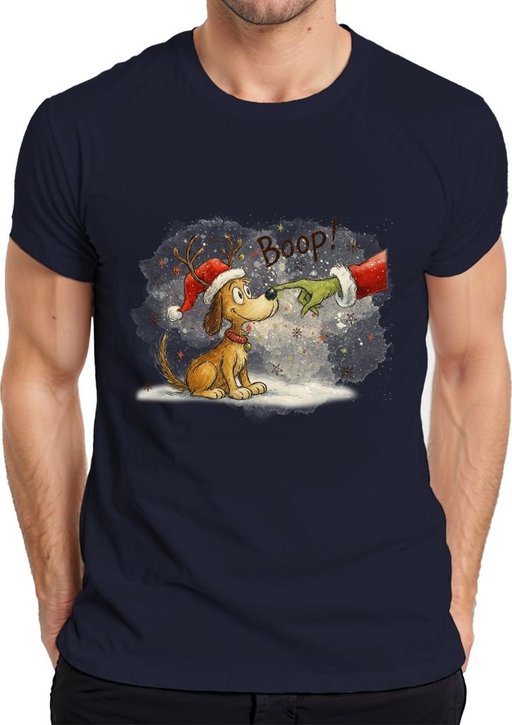 Boop Weihnachten Grinch Hund Nase Rentier Geschenk niedlich Herren T-Shirt, Navy, XL