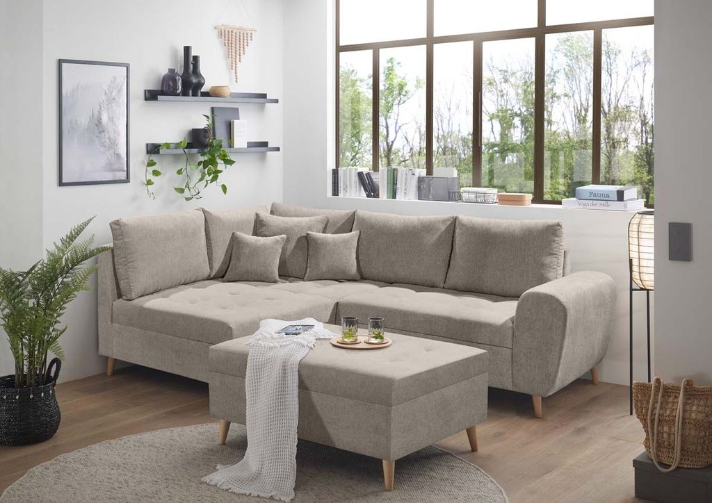 Calanda Ecksofa inkl. Hocker 249 x 175 cm Stone, Ausführung:Rechts