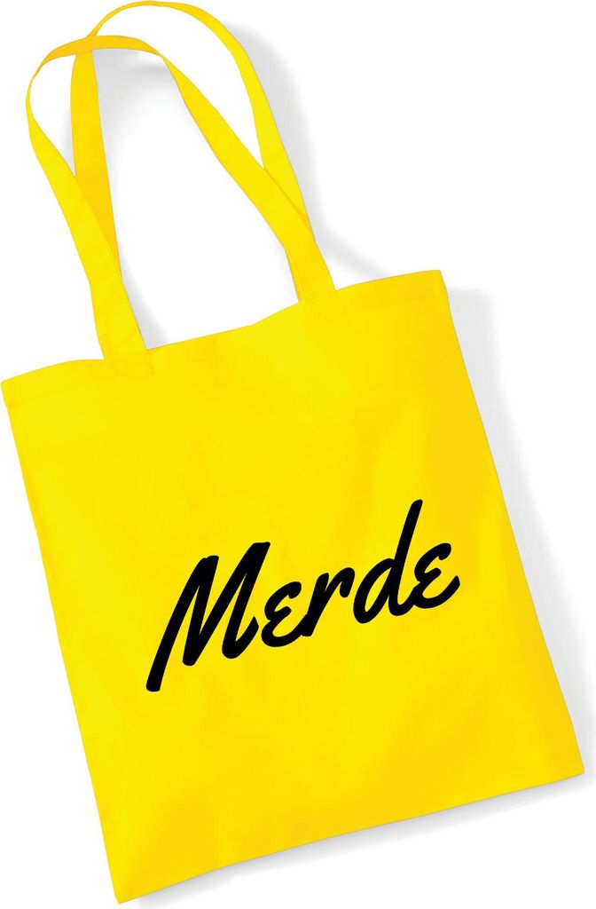 Huuraa Jutebeutel Merde französisch Schriftzug 10 Liter Yellow Baumwolle Tasche Geschenkidee