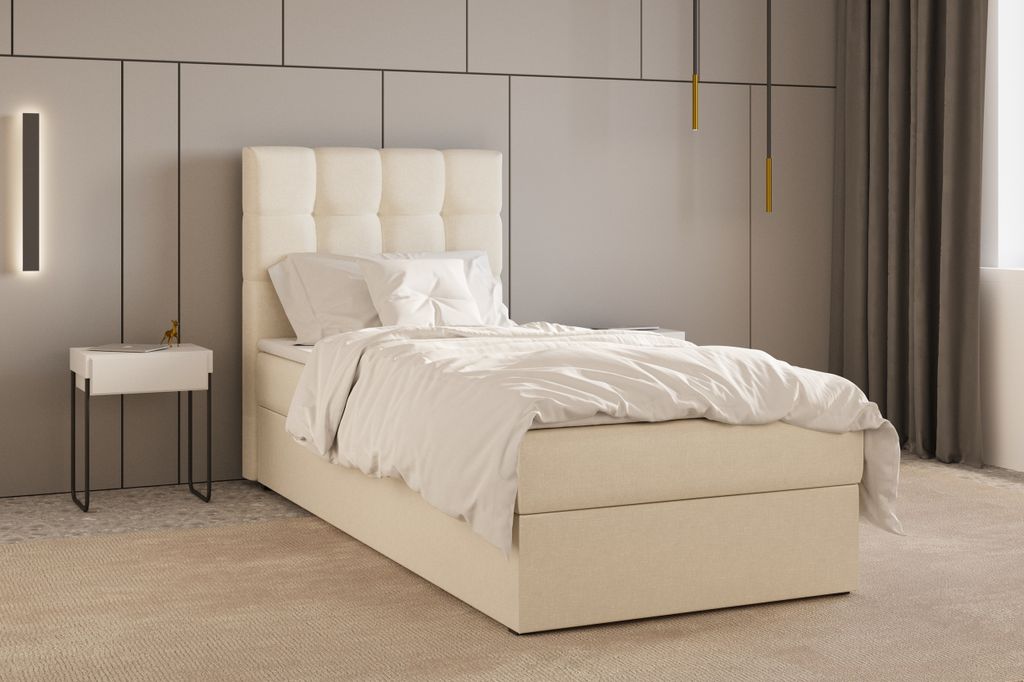 Kontinentalbett, Boxspringbett, Bett mit bettkasten, Bonell-Matratze und Topper, Doppelbett - Boxspringbett 05 - 90x200 - Beige - Hugo 01