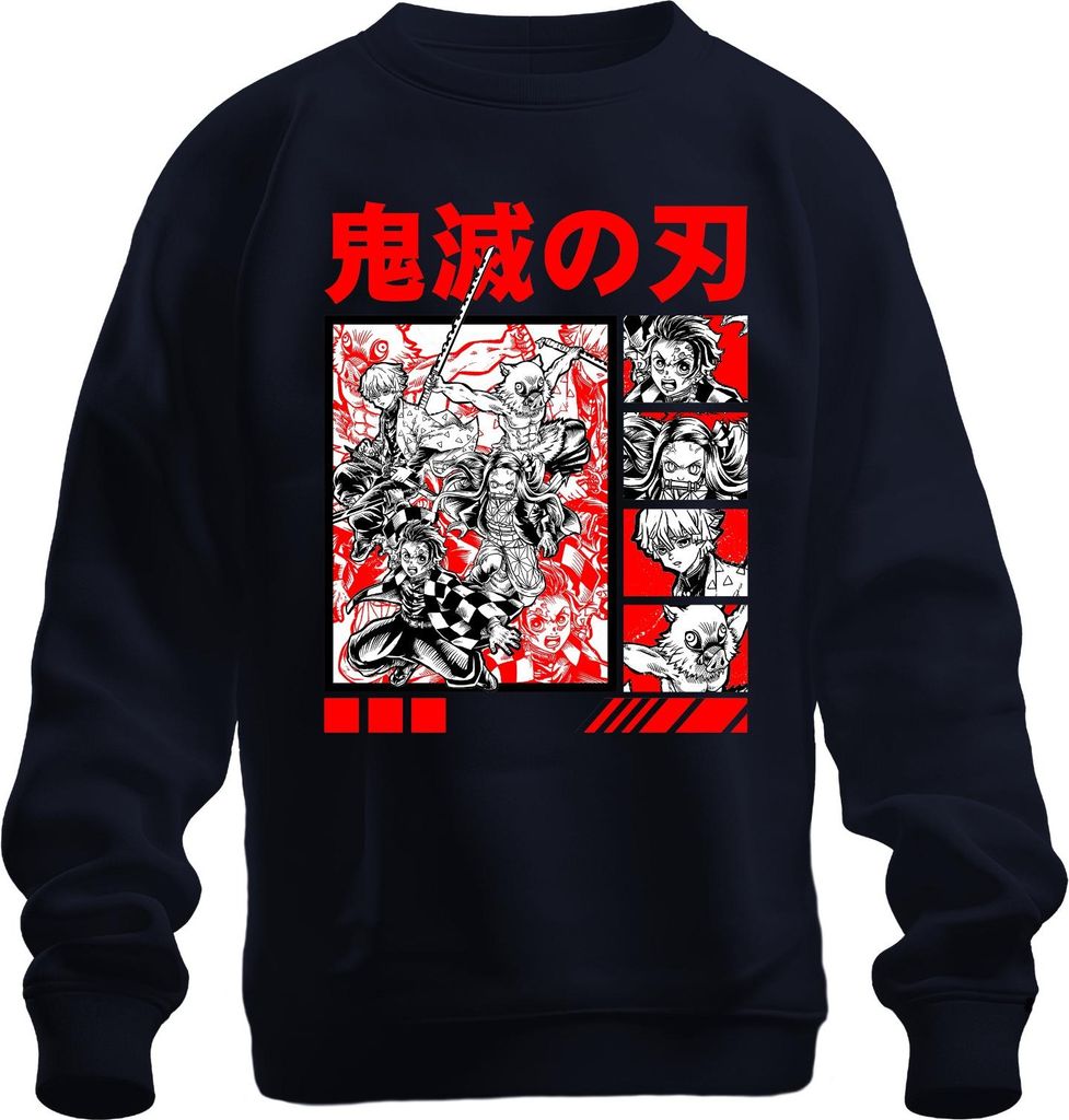 鬼滅の刃 Dämonenjäger Anime Manga Tanjiro Nezuko Inosuke Zenitsu Rot Uni Sweatshirt Pullover, Navy, 3XL