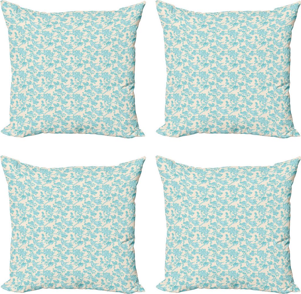 ABAKUHAUS Blumen Kissenbezug Set (4 Stück), Oriental Blooming, Moderner Doppelseitiger Digitaldruck, 50 cm x 50 cm, Champagne Blassblau