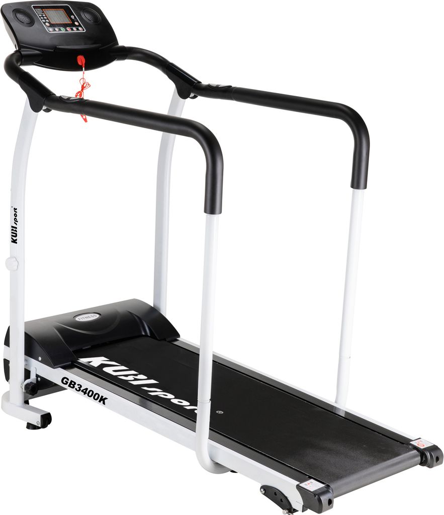 A treadmill is shown from a side-angle on a white background.