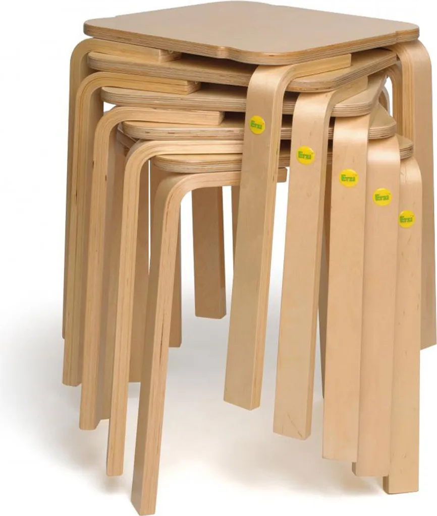 Lot de 5 tabourets Erzi 45 en bois moulé empilables pour collectivité