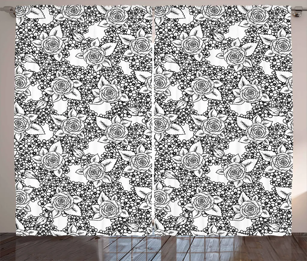 ABAKUHAUS Rideau Rustique Rose, Rideau Floral Monochrome 280x225cm