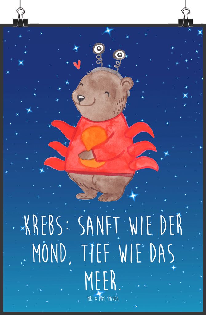 Mr. & Mrs. Panda Bild Krebs Astrologie DIN A3 - Sternenhimmel Blau - Geschenk, wanddeko, Kunstdruck, drucke, Wandbild, Sternzeichen, Tierkreiszeich...