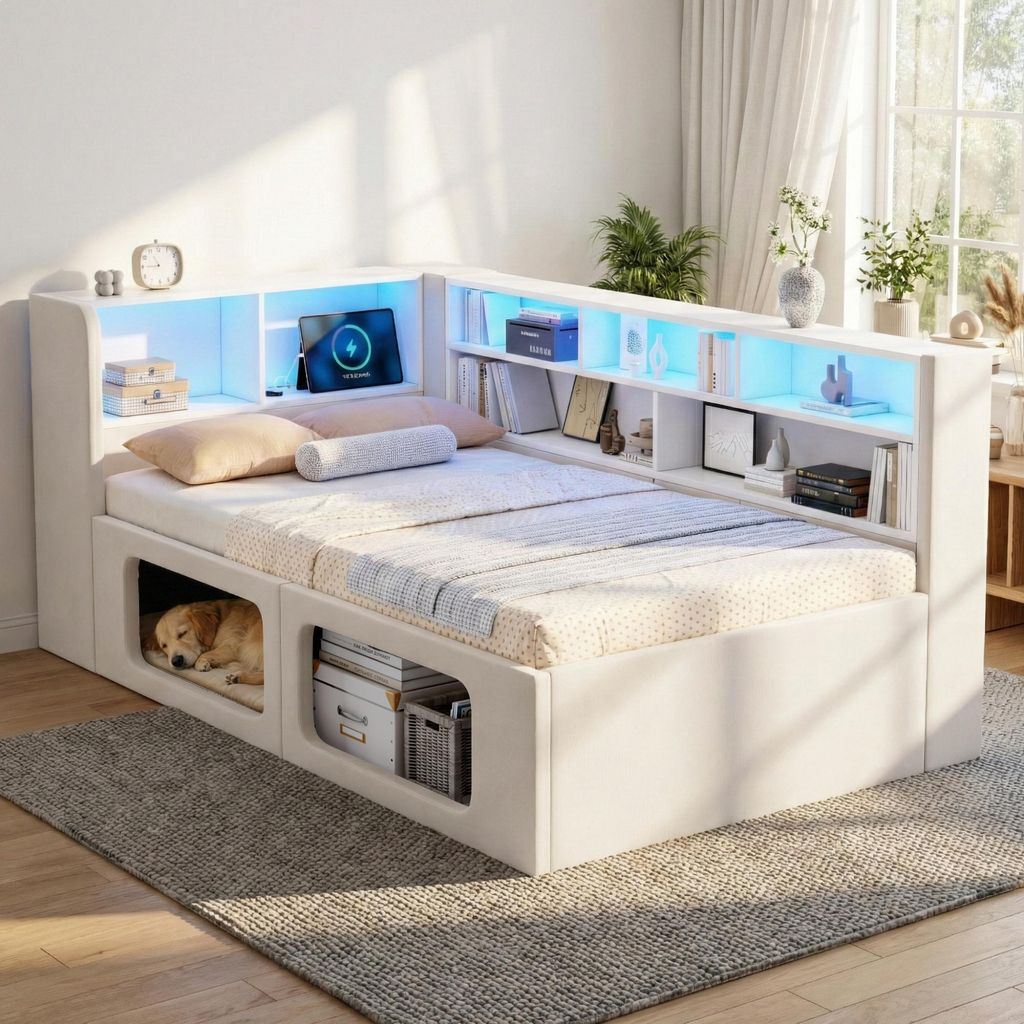 Flieks Jugendbett 90x200cm mit Tierhaus, Polsterbett Produktbild 