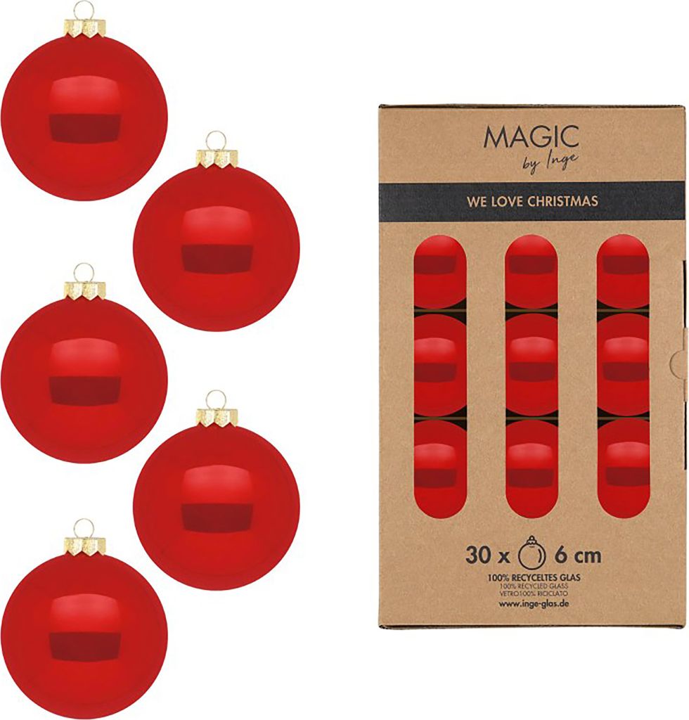 Weihnachtskugeln Glas 6cm 30 Stück - Modern Red
