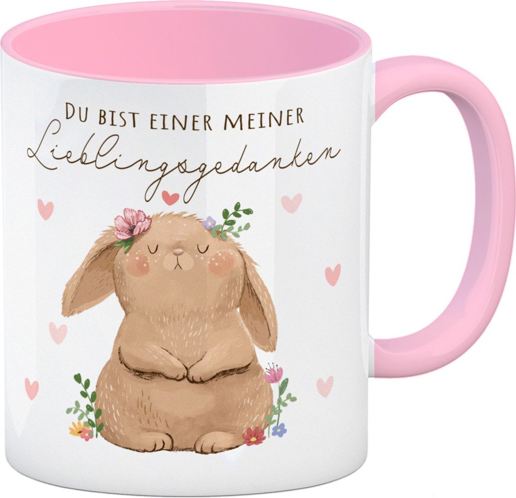 Hase Kaffeebecher in rosa mit Spruch Du bist einer meiner Lieblingsgedanken