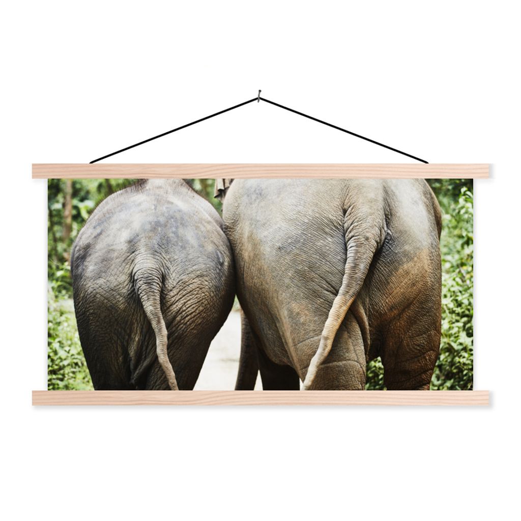 MuchoWow Textilposter Elefant - Tiere - Grau - Natur 60x30 cm mit holzfarbenen Rahmen - Dekoration