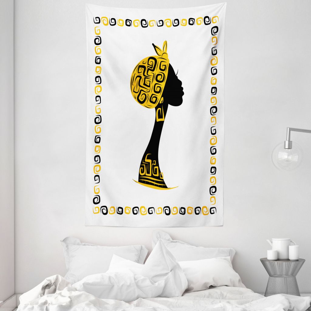 ABAKUHAUS Afro Wandteppich und Tagesdecke, Weiblicher Kopf Portrait aus Weiches Mikrofaser Stoff Waschbar ohne Verblassen Digitaldruck, 140 x 230 c...