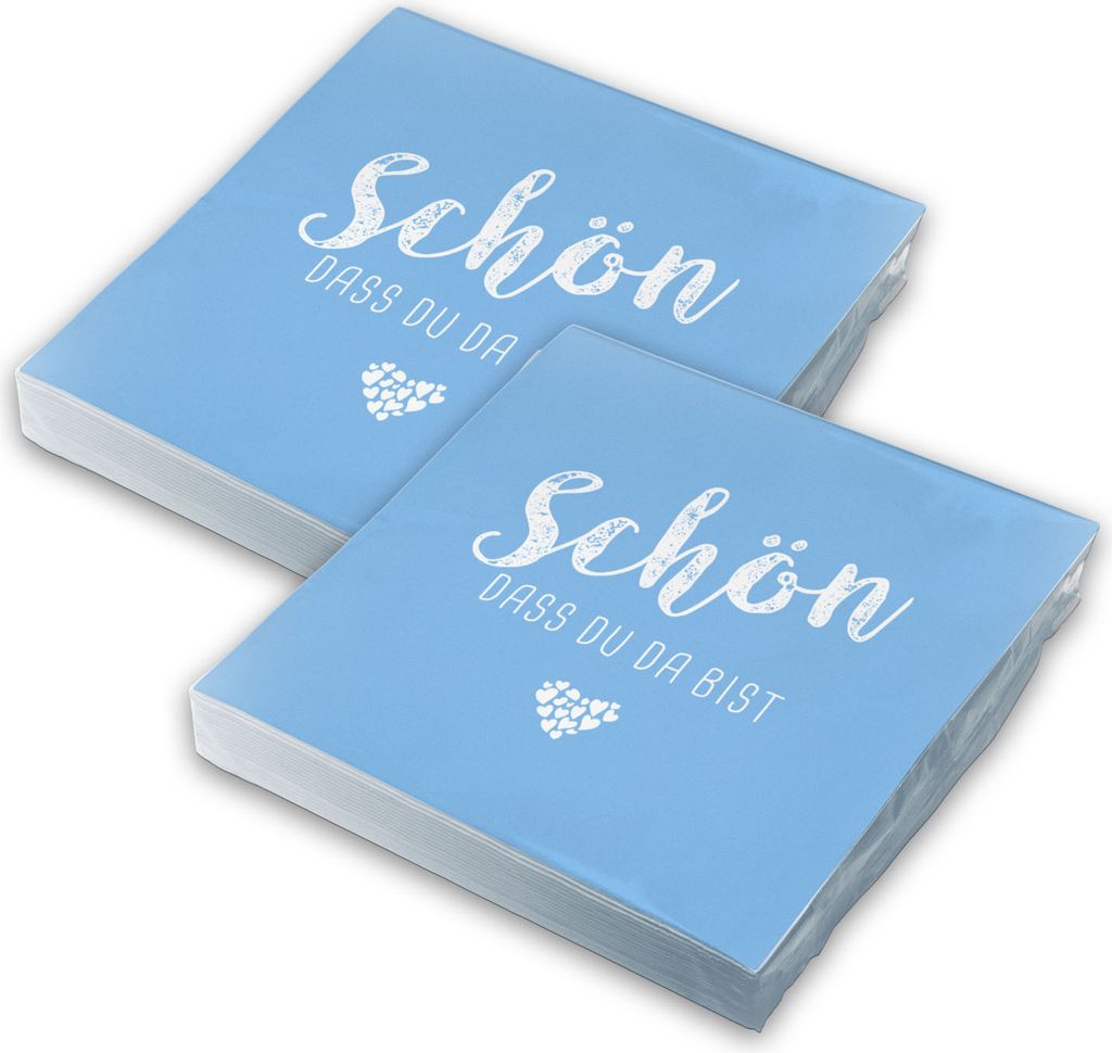 itenga 40x Serviette Schön dass du da bist hellblau Set Produktbild 