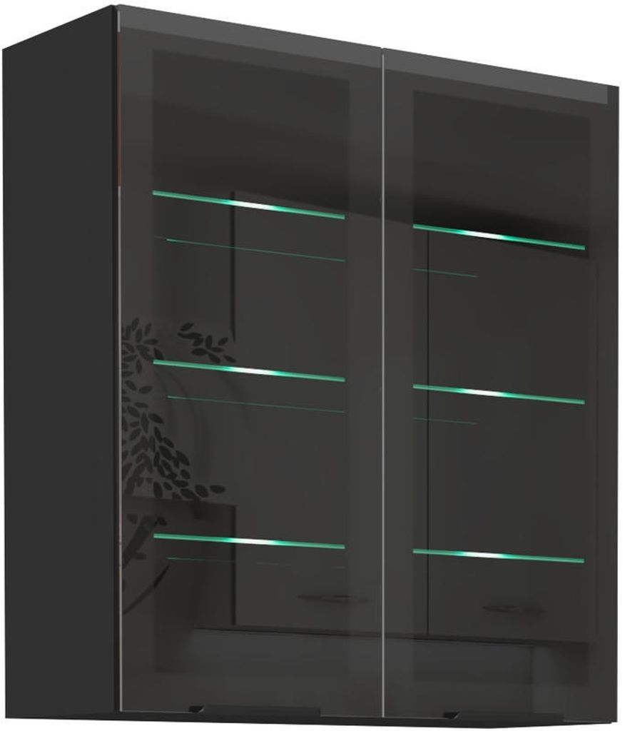 Glashochschrank TOVA - Breite 80 cm, Okapi-Nussbaum/Schwarz Produktbild 