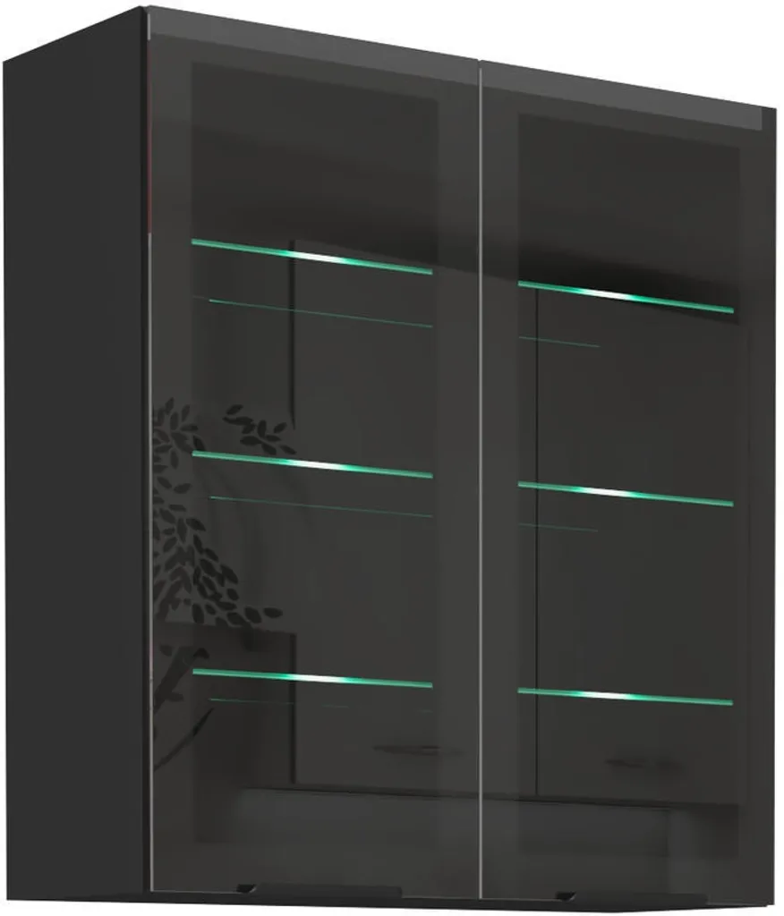 Argentier haut TOVA 80 cm noyer et noir, meuble de rangement salon