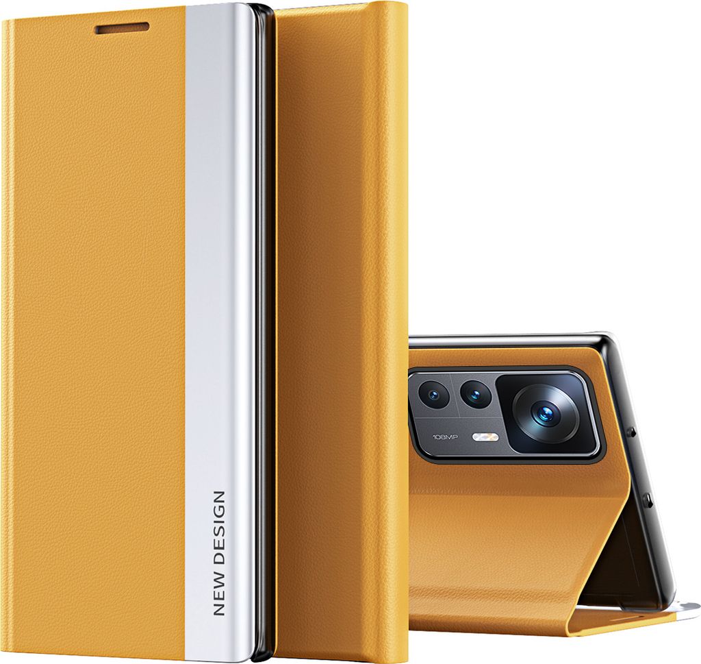 Xiaomi 12T Pro Hülle, Leder PolyurethanMagnetisch Klapp Stand Schutzhülle für Xiaomi 12T / 12T Pro Gelb