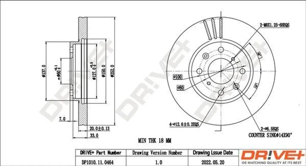 Disque de frein avant pour Agila B - Remplacement OE 47 00 455 Dr!ve+