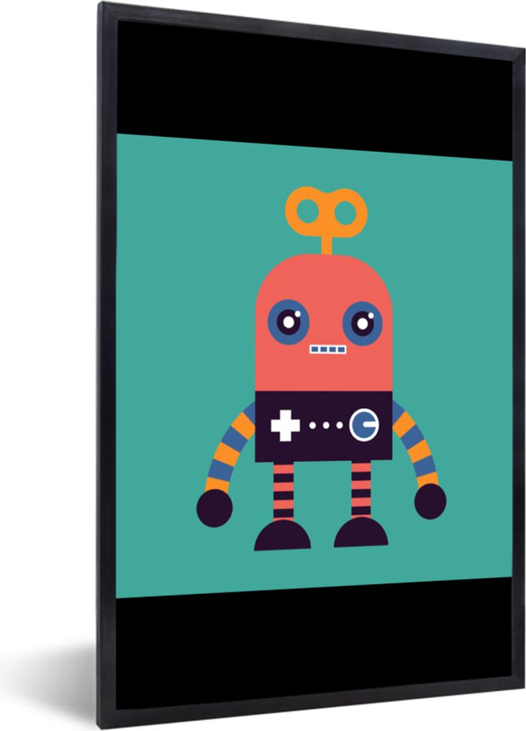 MuchoWow Gerahmtes Poster Roboter - Spielzeug - Gesicht - Rosa - Jungen - Kinder 40x60 cm - Poster mit Schwarzem Bilderrahmen Wandposter Rahmen F...