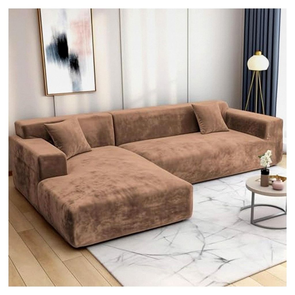 Sofabezug für L-förmiges Ecksofa Stretch Plüsch Universal für 1/2/3/4 Sitzer - 1 Sitzer, Kamel