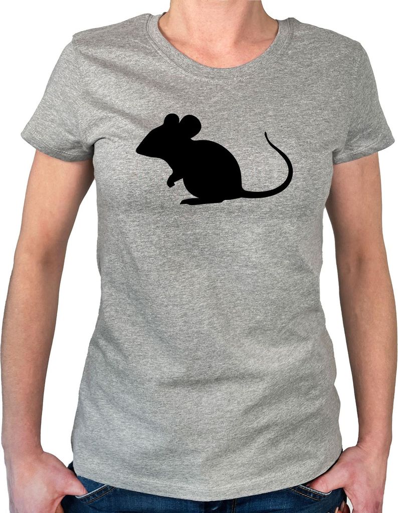 Huuraa Frauen T-Shirt Maus Silhouette Geschenk Größe M Sport Grey Bio Baumwolle Fairtrade Maus Mode