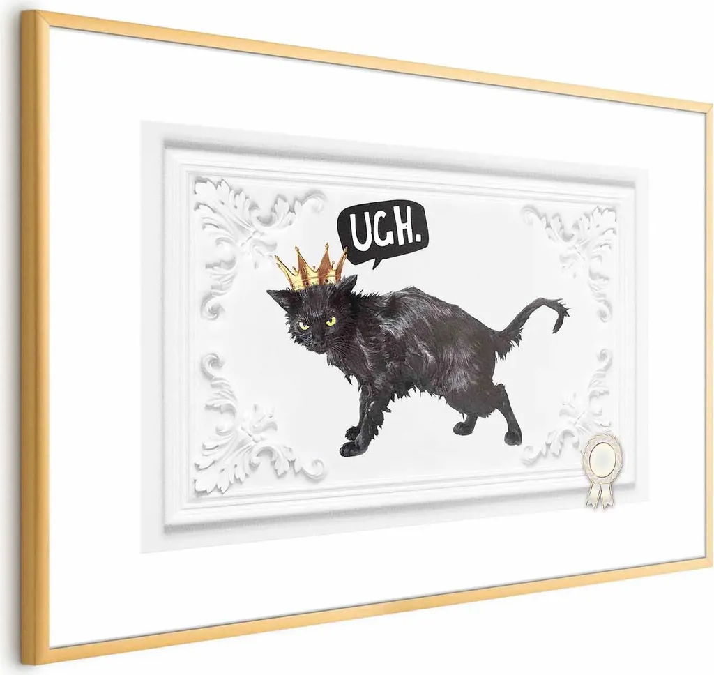Poster Gatto con Corona 60x40 cm - Cornice Dorata con Margine Elegante