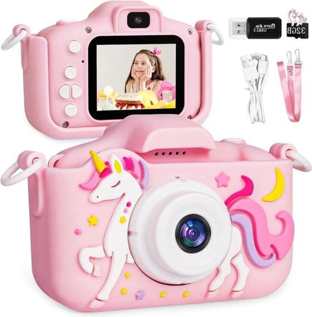 Caméra Enfant Licorne 1080p - Écran 2 Pouces et Coque Anti-choc Rose