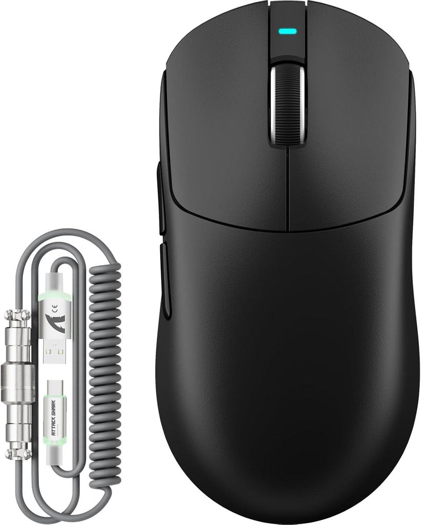 Kabellose Gaming-Maus 55g Ultra-Leicht, für große Hände, 40000 DPI, PAW3395PRO, 2.4G/BT/USB, 500mAh Akku, LED-Kabel, PTFE-Gleiter, Windows/Mac/Xbox