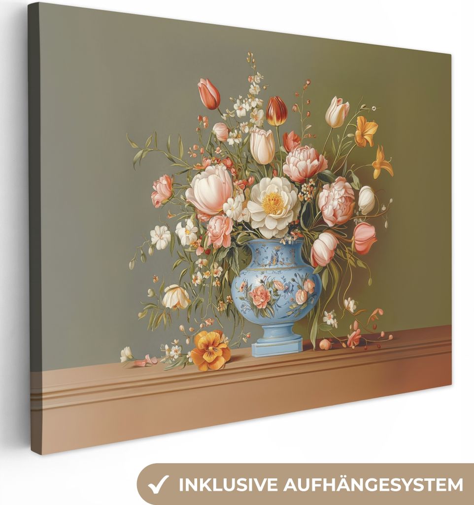 Leinwand Bilder 40x30 cm - Blumen - Vintage, Wandbilder, Wanddeko Wohnzimmer, Bild