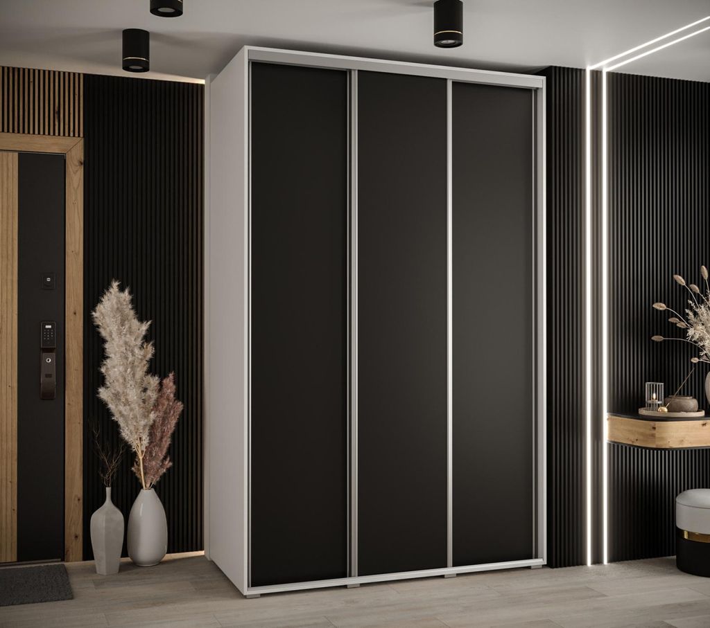 Kleiderschrank YVONA 1 – 160/60 cm, weiß/schwarz/silber
