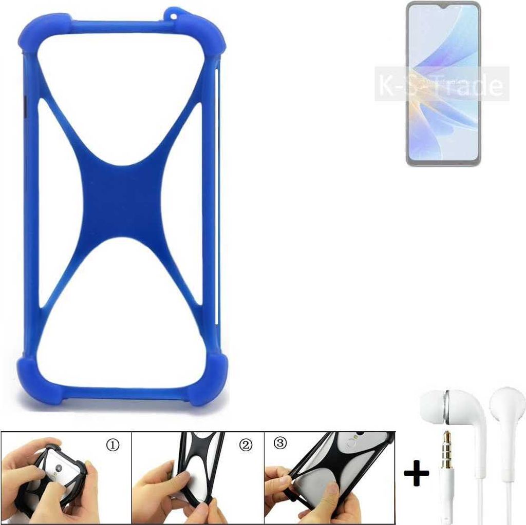 Handy Hülle kompatibel mit Oppo A17 Bumper Schutzhülle Silikon Schutz Hülle Cover Case Silikoncase Silikonbumper TPU Softcase Smartphone, Blau
