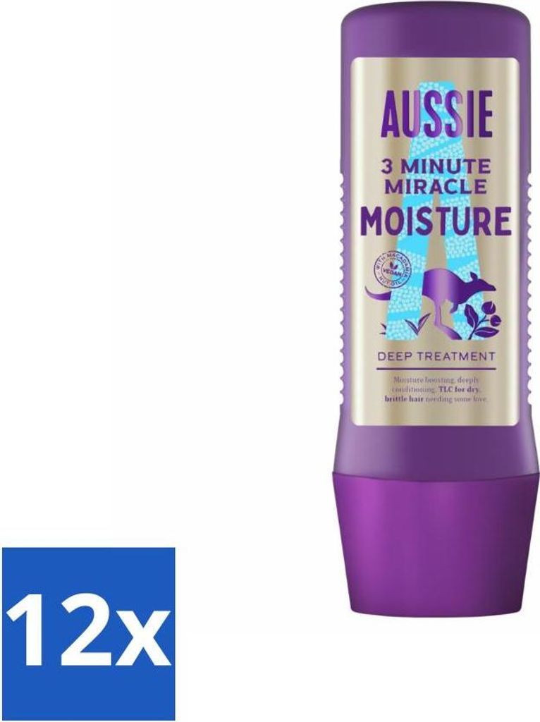 Aussie - Haarmaske - 3 Minute Miracle Moisture - Intensiv - Vegane Pflege - 225 ml - Vorteilspack - 12 Stücke