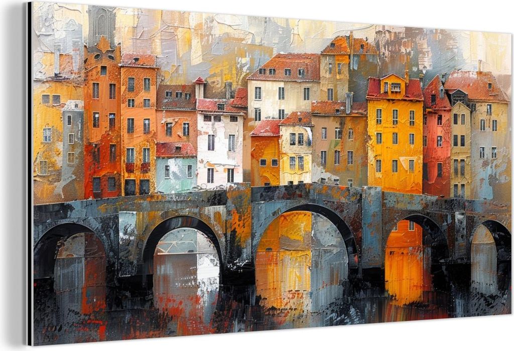 MuchoWow Wanddekoration Metall Metallbild Wandkunst 120x60 cm Graben - Häuser - Kunst MuchoWow Aluminium Gemälde - Metalbilder