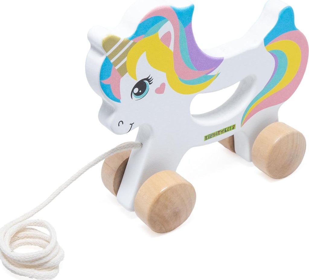 Nachziehspielzeug Einhorn aus Holz, kindgerechtes Lernspielzeug, Kinderspielzeug zum Ziehen, Schieben und Spielen