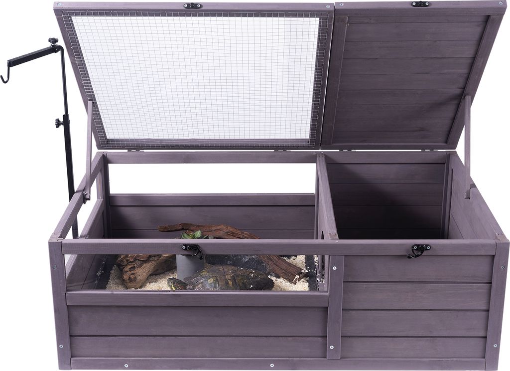 SucceBuy 38x24x13 Zoll Schildkröten-Lebensraum, hölzernes Reptilienhaus mit 2 Räumen, verstellbare Lampenfassung, Verwendung im Innen- und Auße...
