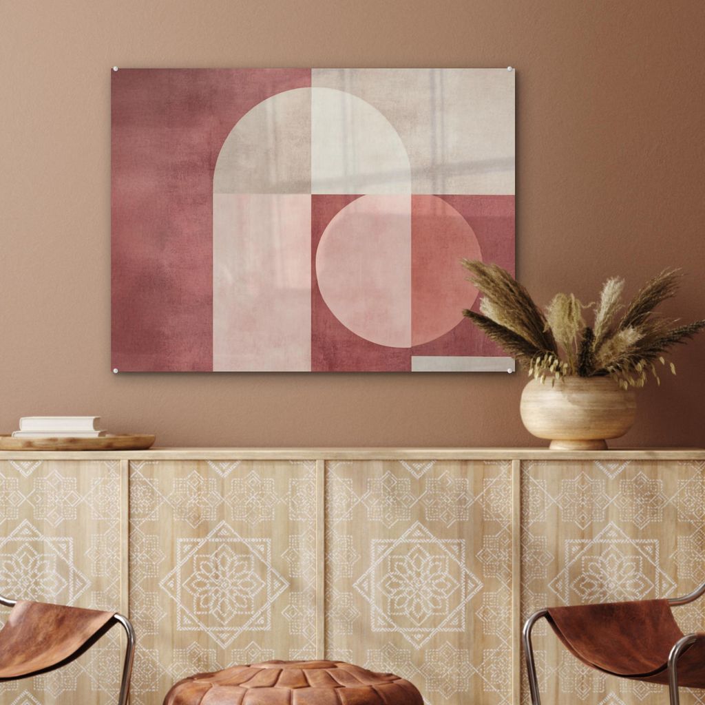 MuchoWow Glasbilder - Bilder auf Wandbild - Foto auf Glas Figuren - Abstrakt - Rosa 80x60 cm Wanddekoration aus Glas - Acrylglasbild - Acrylbilder ...