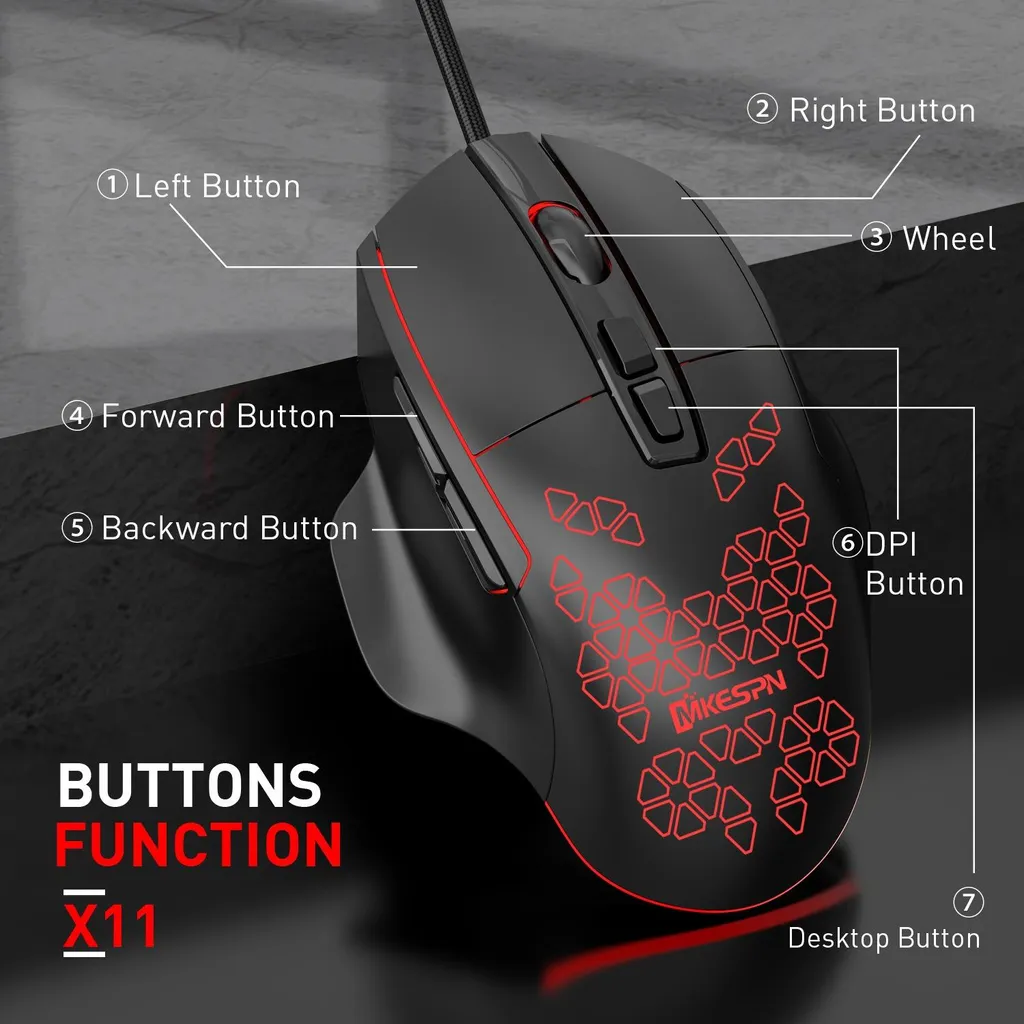 Mouse PC Gaming RGB INF: Precisione 7 Tasti e Design Ergonomico - 11