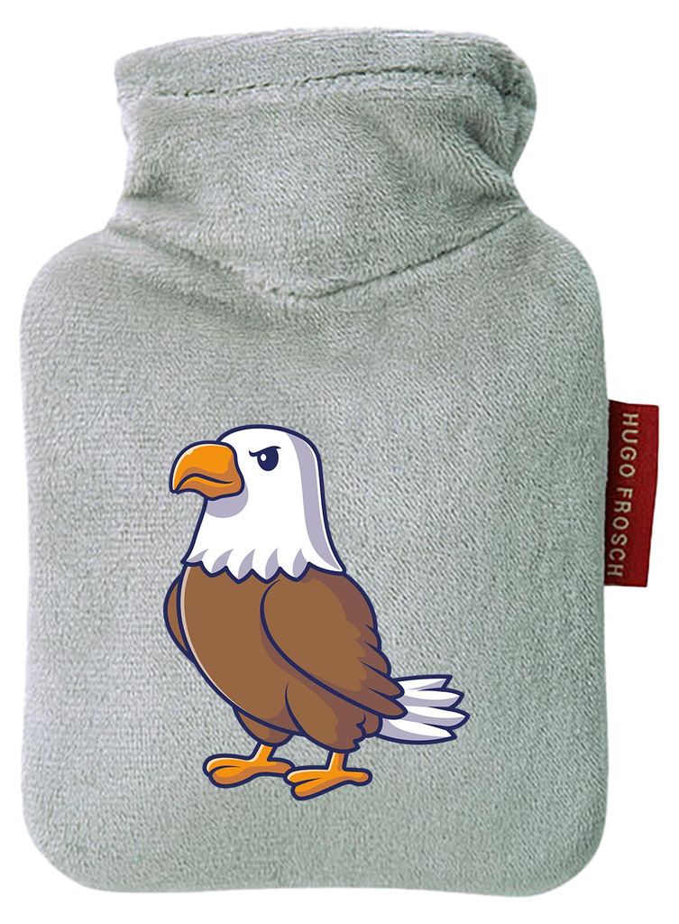 Huuraa Mini-Wärmflasche Adler Comic 0,2 Liter Grey Mini Veloursbezug Taschenwärmer Geschenkidee