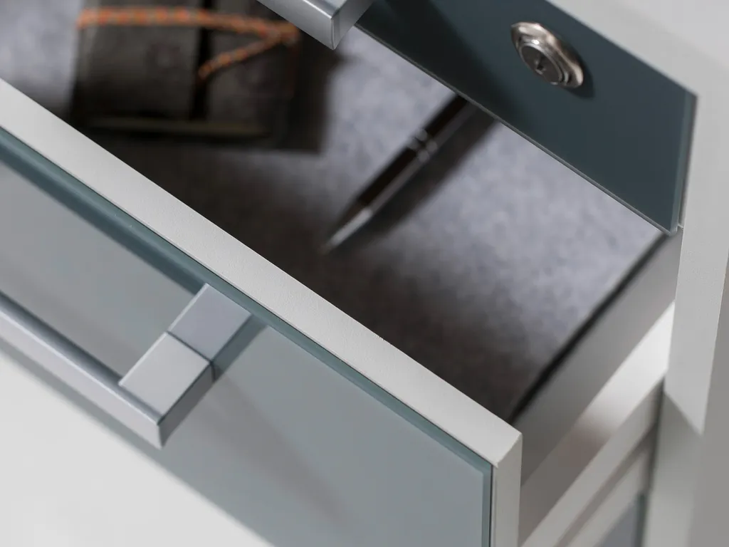 Petit caisson de bureau Olivia en verre gris clair - Robuste et mobile - 4