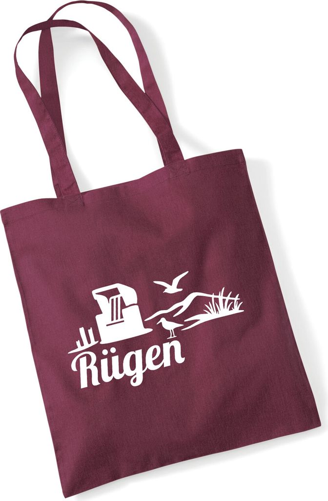 Huuraa Jutebeutel Rügen Strandmotiv 10 Liter Burgundy Baumwolle Tasche Geschenkidee