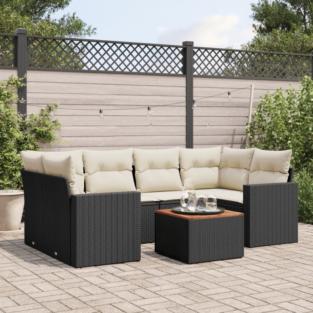 Maison Exclusive - 7-tlg. Garten-Sofagarnitur mit Kissen Schwarz Poly Rattan