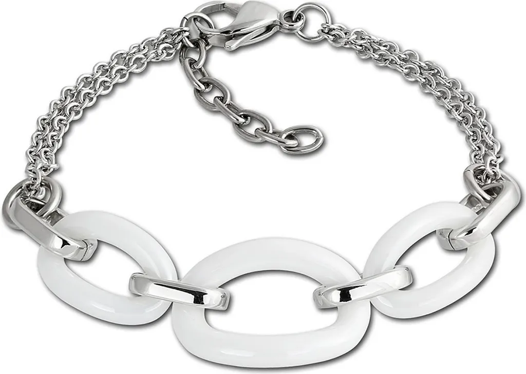 Bracciale Amello da donna ovale in acciaio inox ceramica argento bianco gioielli D2ESAX16W