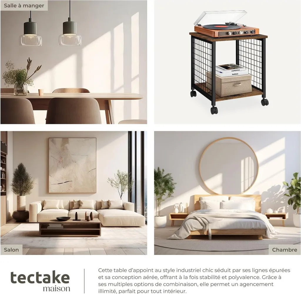 Bout de canapé industriel Gary 40cm, petite table basse bois rustique - 5