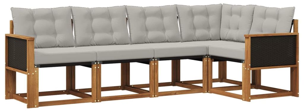 vidaXL Outdoor-Sofagarnitur mit Kissen 5 pcs Natürlich und Hellgrau