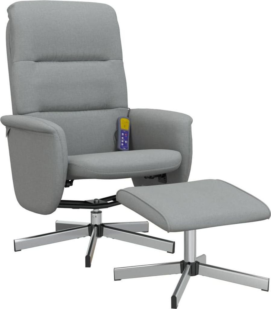 vidaXL Massagesessel mit Fußhocker Hellgrau Stoff